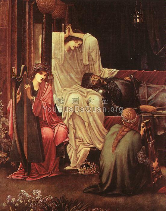 亚瑟在阿瓦隆的最后睡眠,细节 - 爱德华·科莱·伯恩·琼斯